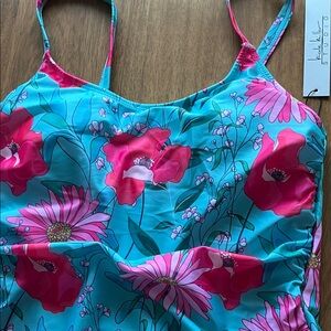 Nicole Miller Blue and Pink Floral One Piece Swimsuit